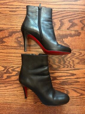 Authentic Christian Louboutin Black Leather Ankle Boots with Red Sole